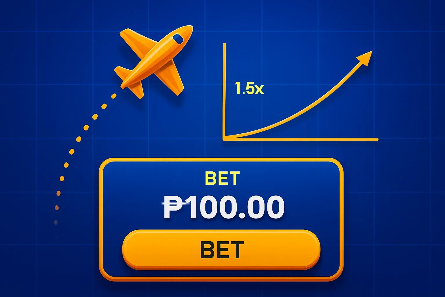 Close-up aviator crash game UI with plane trajectory and peso bets