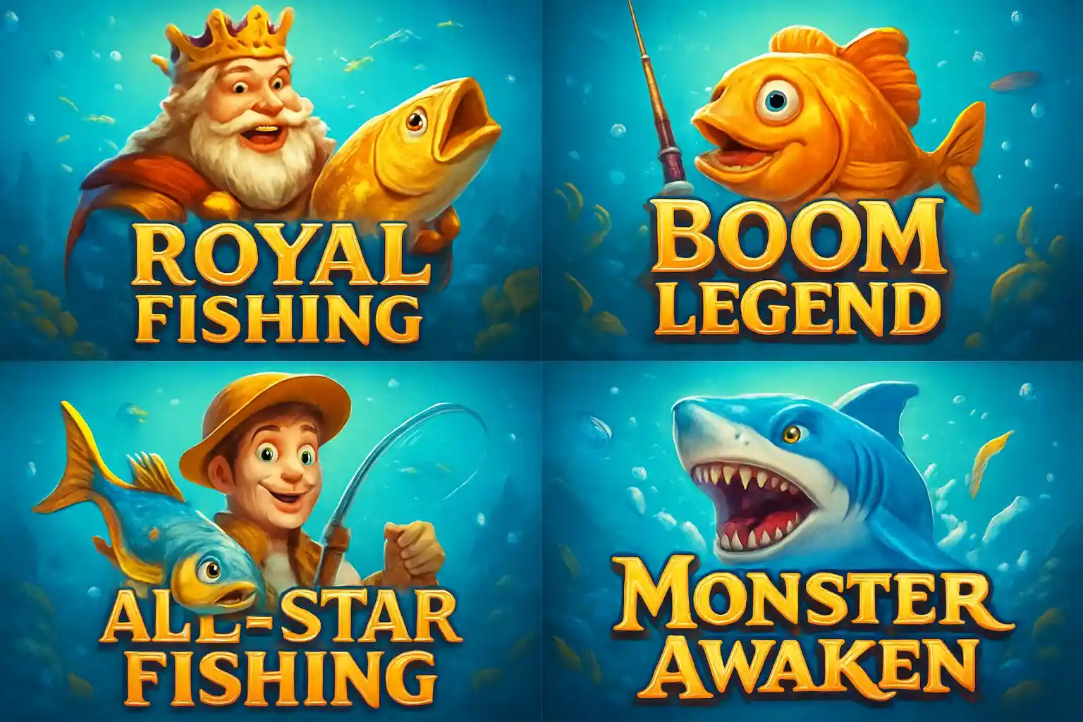 Grid of popular Philippine fishing game thumbnails in vibrant casino ocean colors