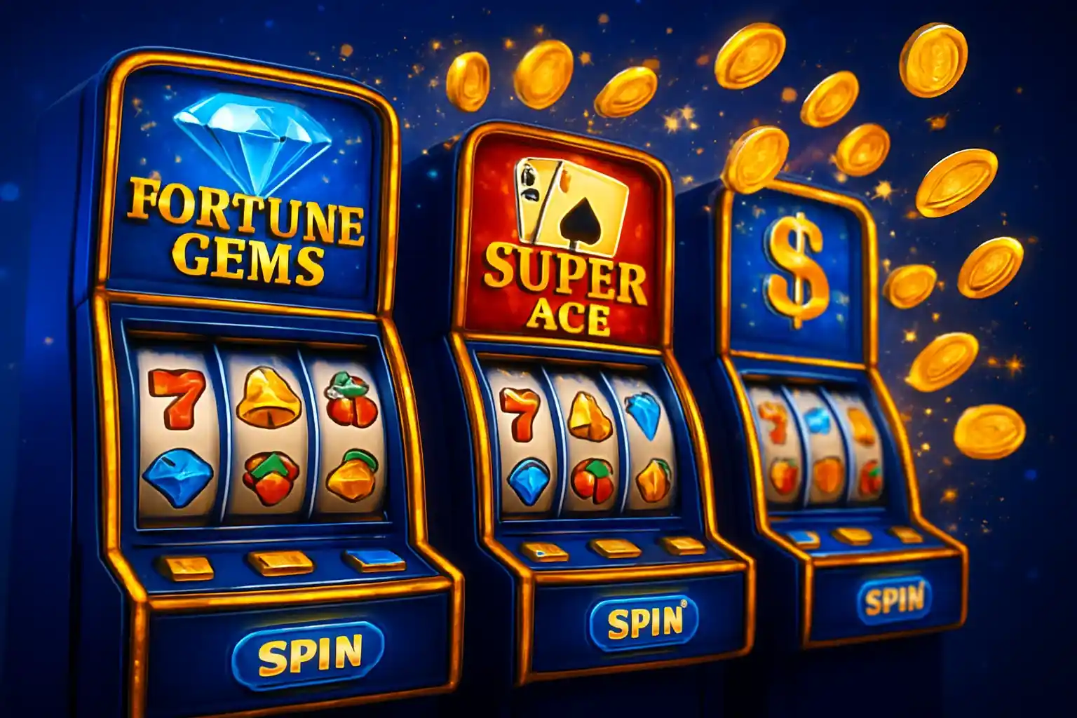 Bright Philippine casino slot machines with JILI symbols and exploding gold coins